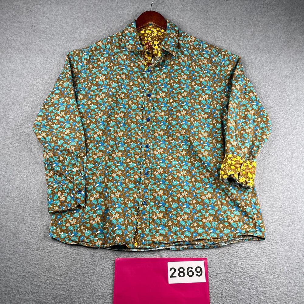 Wyatt Ingram Flower Print Flip Cuff Shirt Button Up Long Sleeve Mens Large